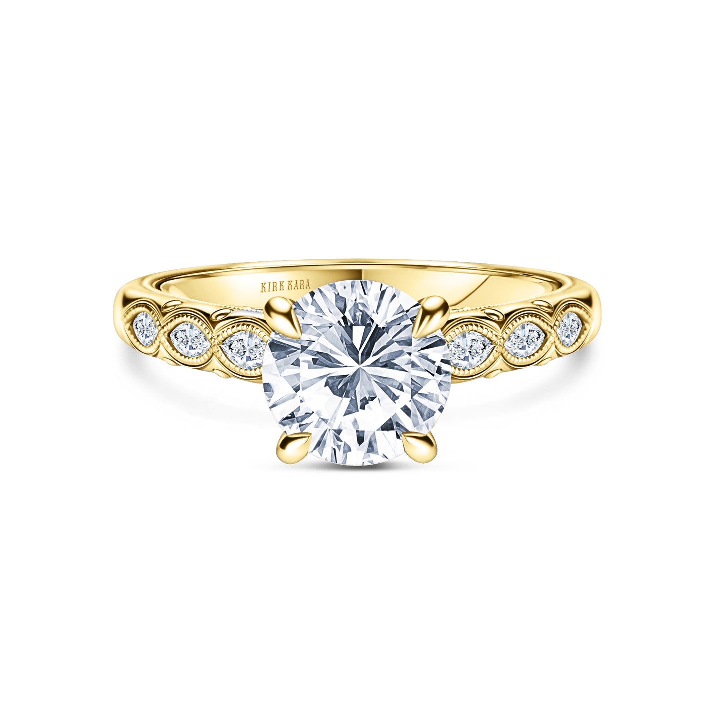 Floral Diamond Marquise Accent Engagement Ring