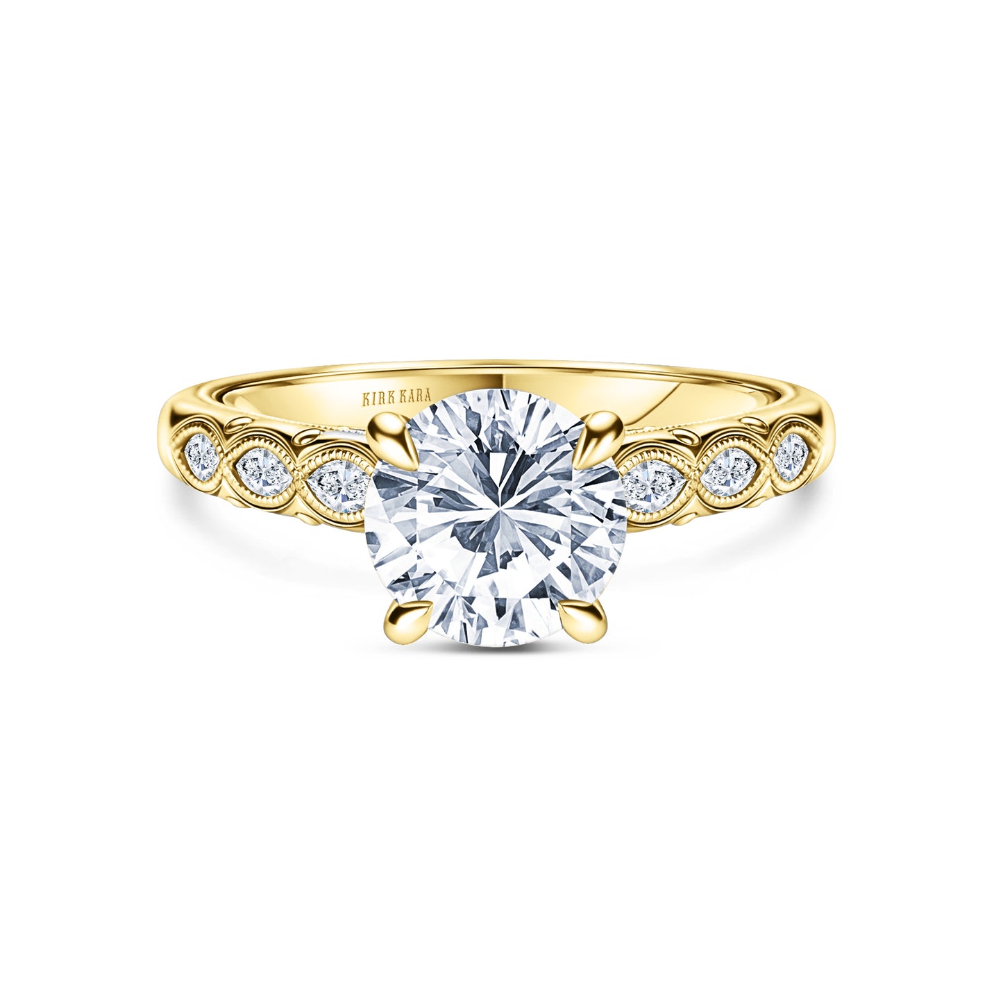 Floral Diamond Marquise Accent Engagement Ring