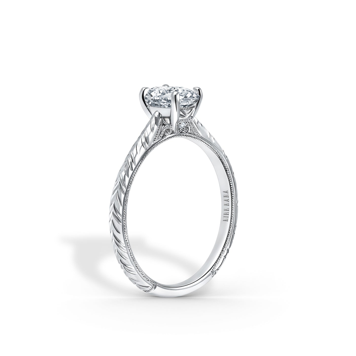 Delicate Wheat Engraved Cathedral Engagement Ring