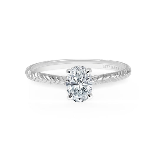 Delicate Wheat Engraved Cathedral Engagement Ring