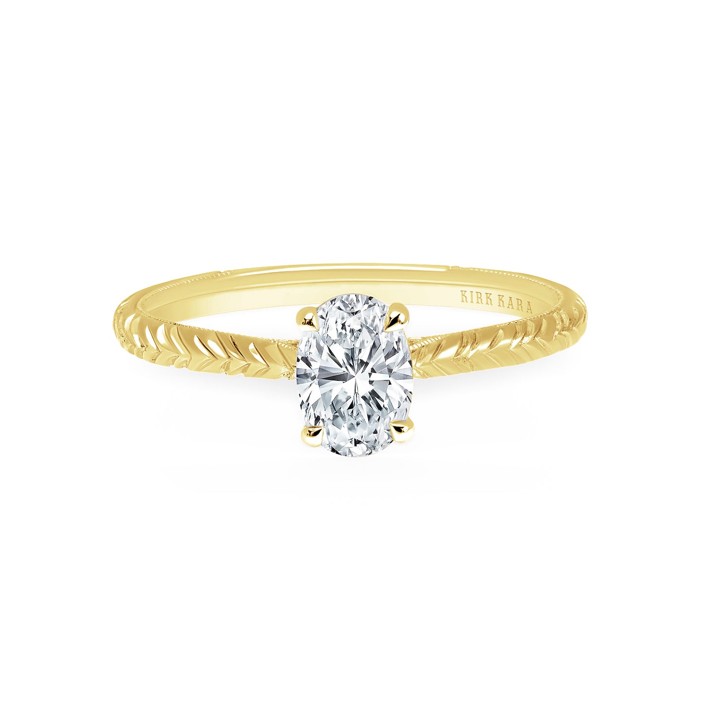 Delicate Wheat Engraved Cathedral Engagement Ring