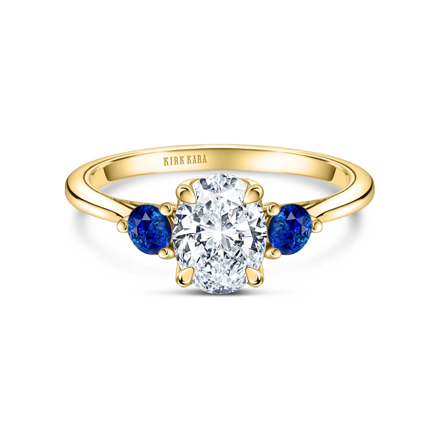 Three Stone Blue Sapphire Round Side Stone Engagement Ring