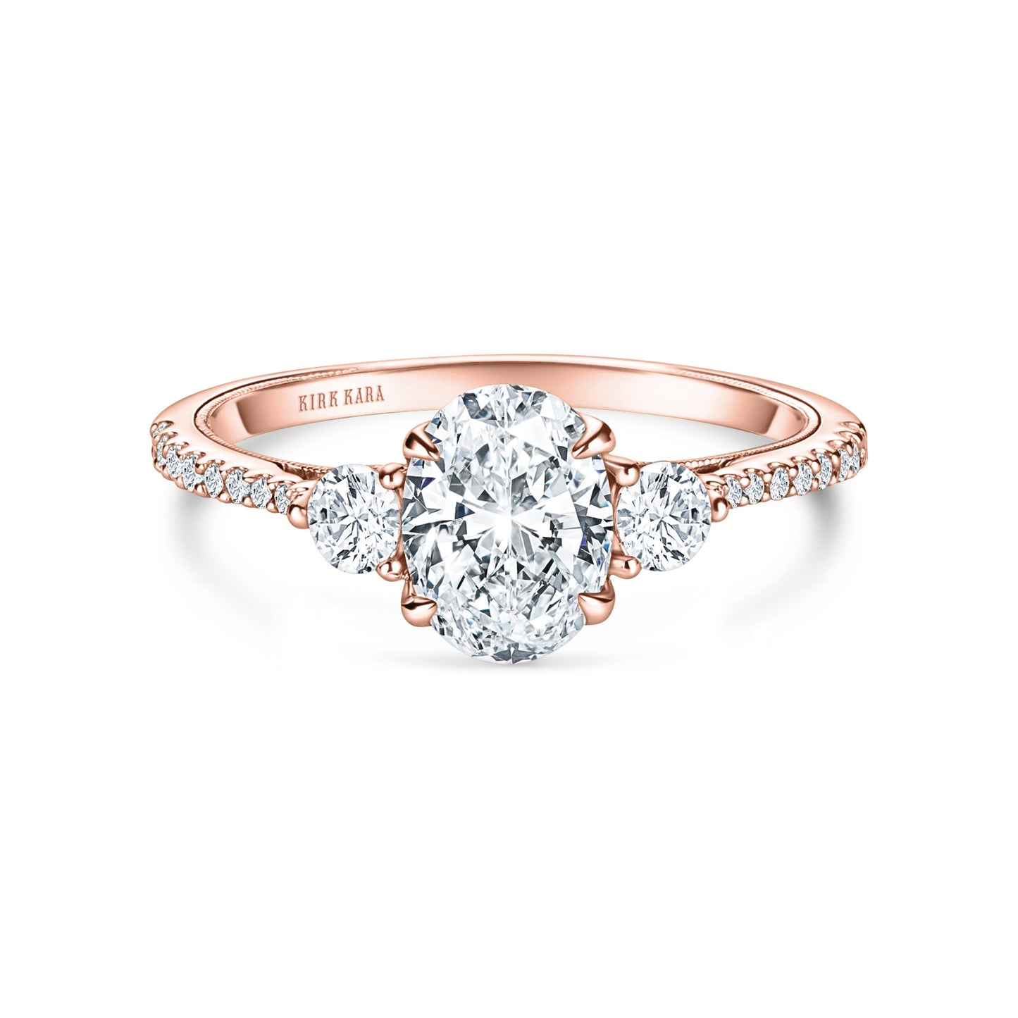 Three Stone Round Side Stone Diamond Engagement Ring
