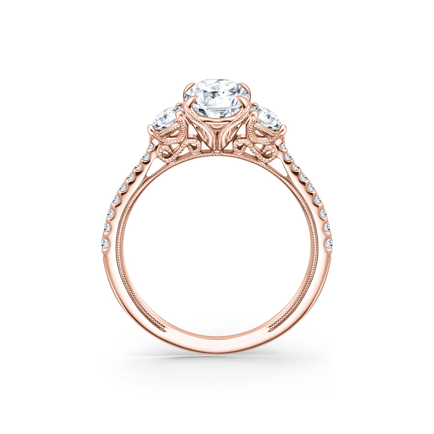Three Stone Round Side Stone Diamond Engagement Ring