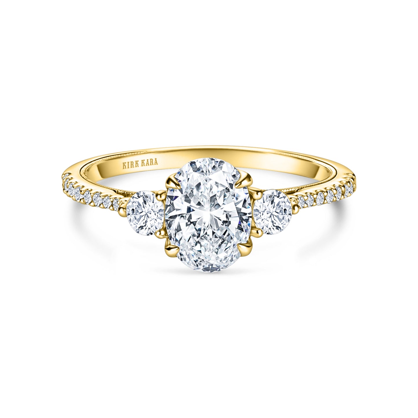 Three Stone Round Side Stone Diamond Engagement Ring