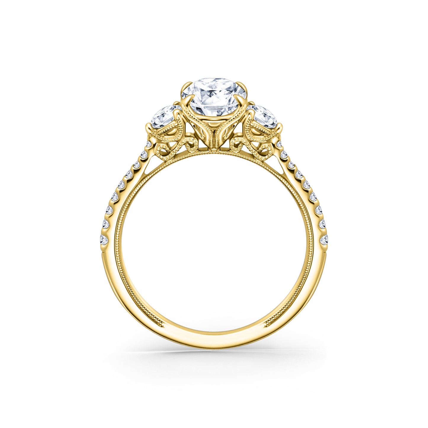 Three Stone Round Side Stone Diamond Engagement Ring