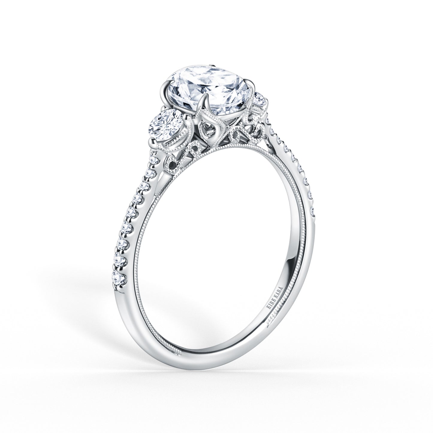 Three Stone Round Side Stone Diamond Engagement Ring
