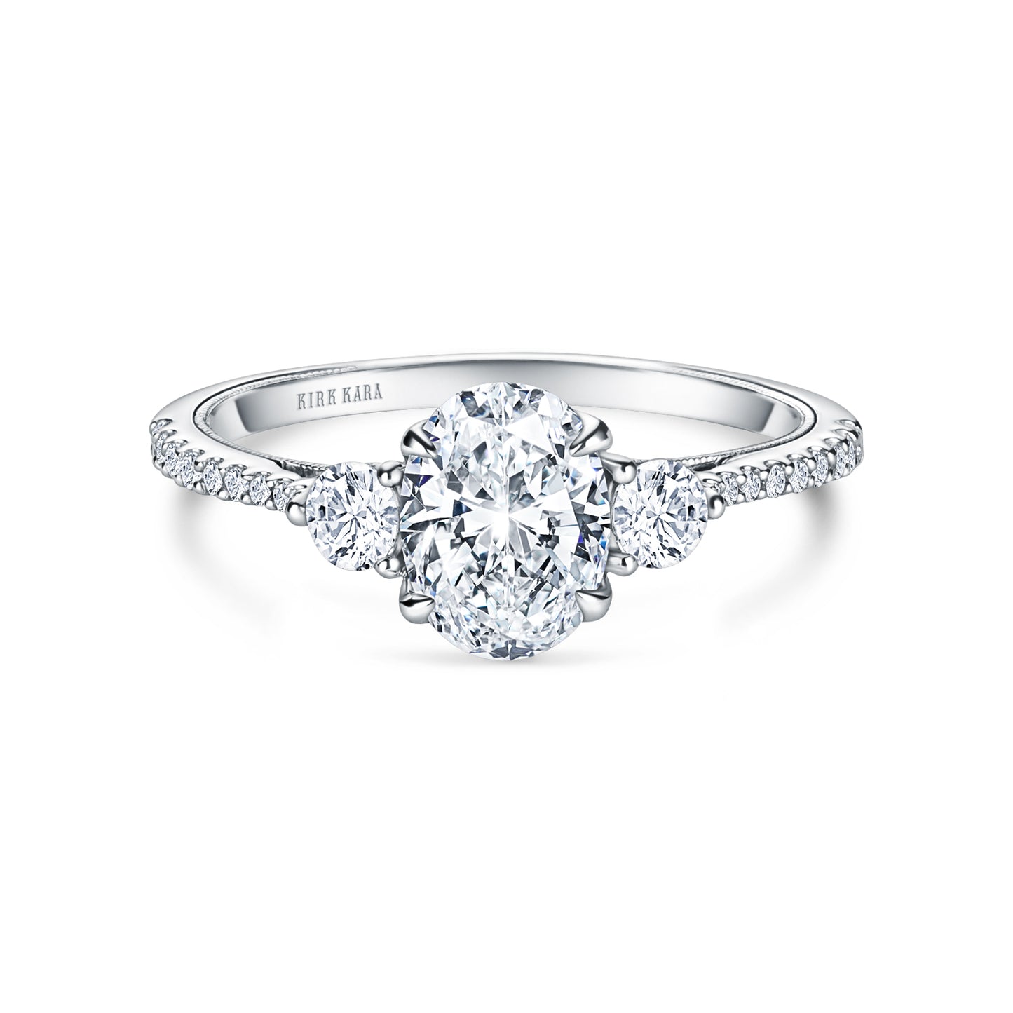 Three Stone Round Side Stone Diamond Engagement Ring