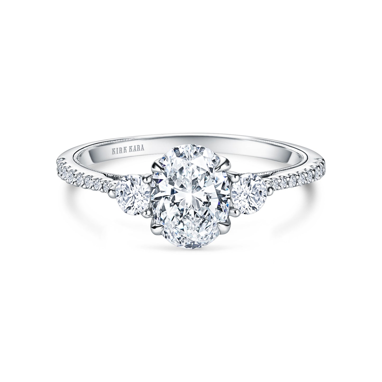 Three Stone Round Side Stone Diamond Accent Engagement Ring