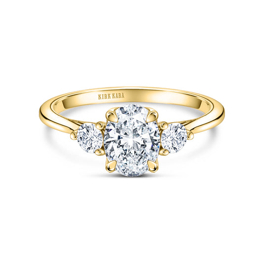 Yellow Three Stone Round Side Stone Ring with 1ct Oval Certified Lab Diamond Center