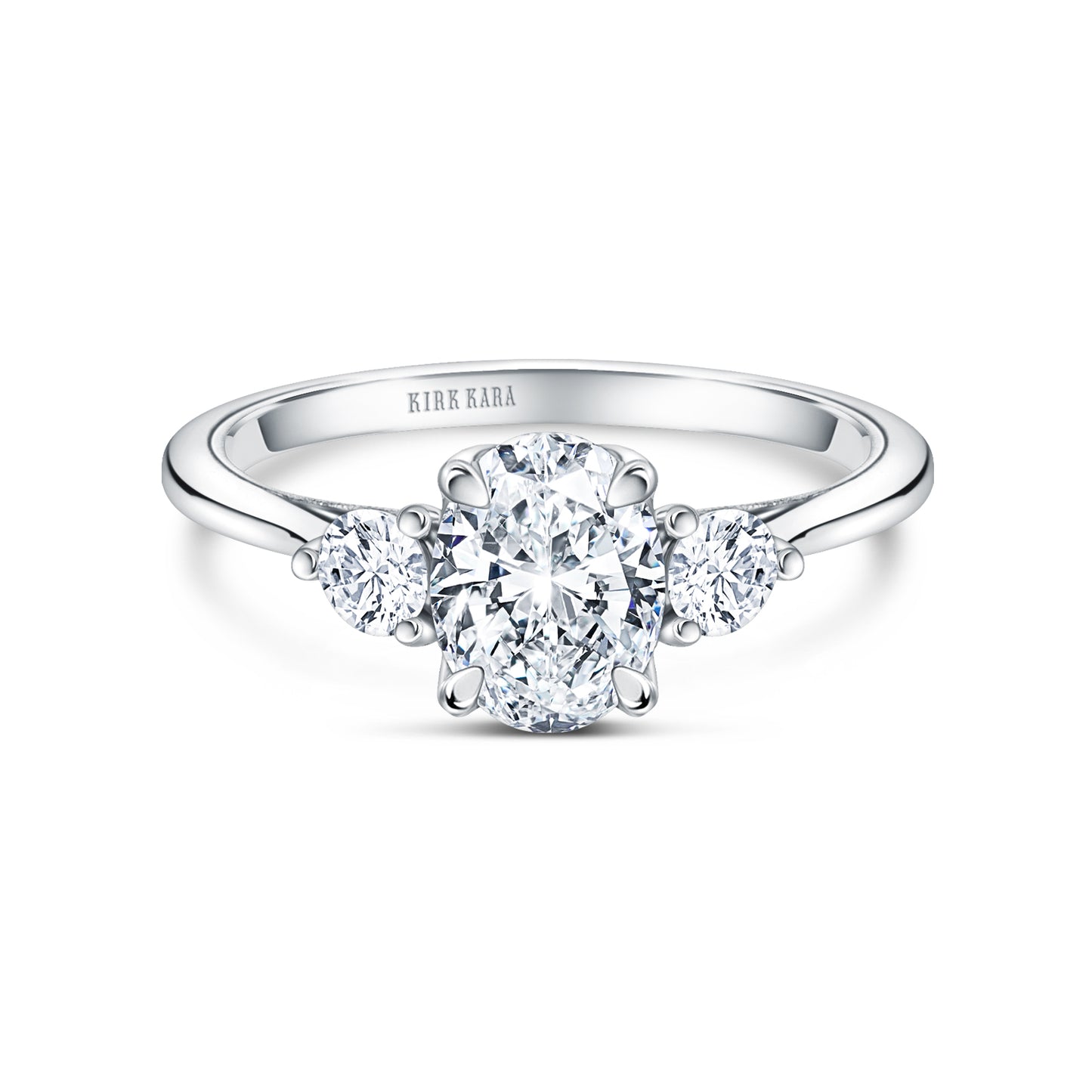 Three Stone Round Side Stone Diamond Engagement Ring