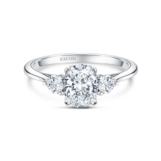 Three Stone Round Side Stone Ring with 1ct Oval Certified Lab Diamond Center