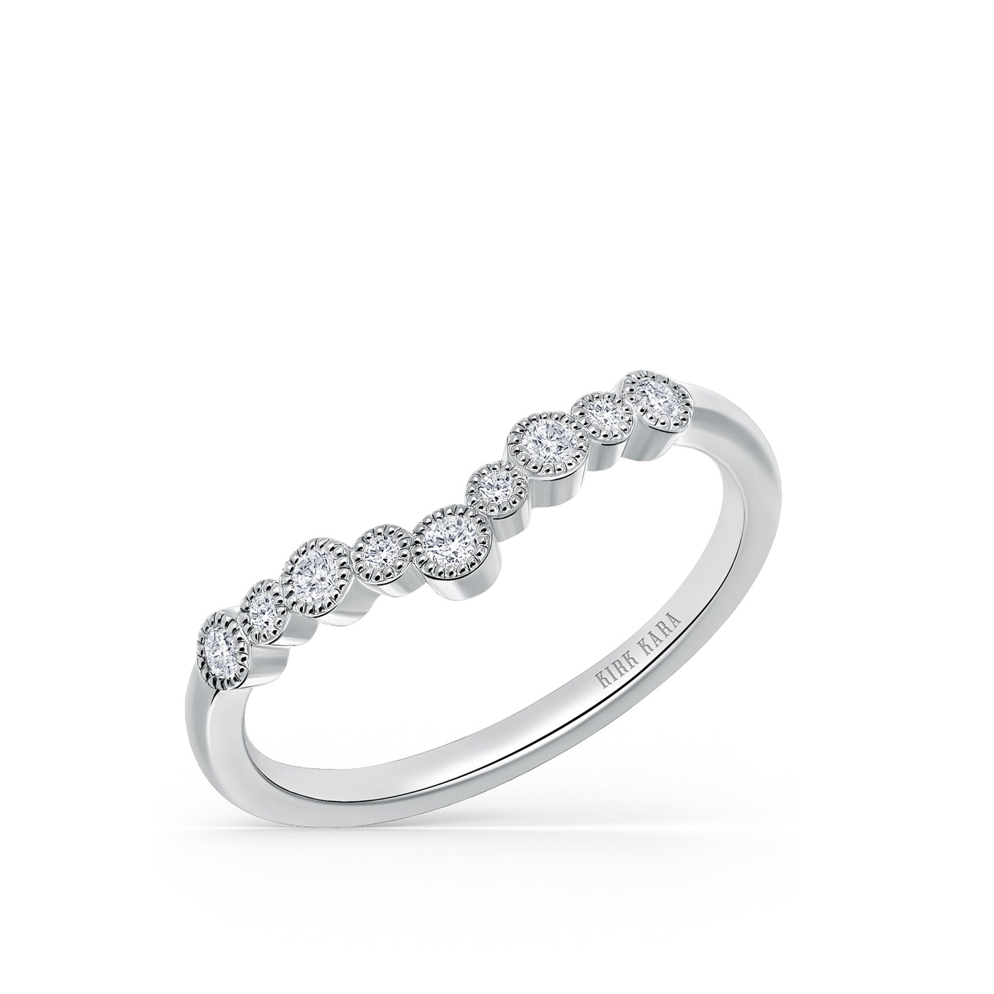 Bubble Milgrain Diamond V Wedding Band