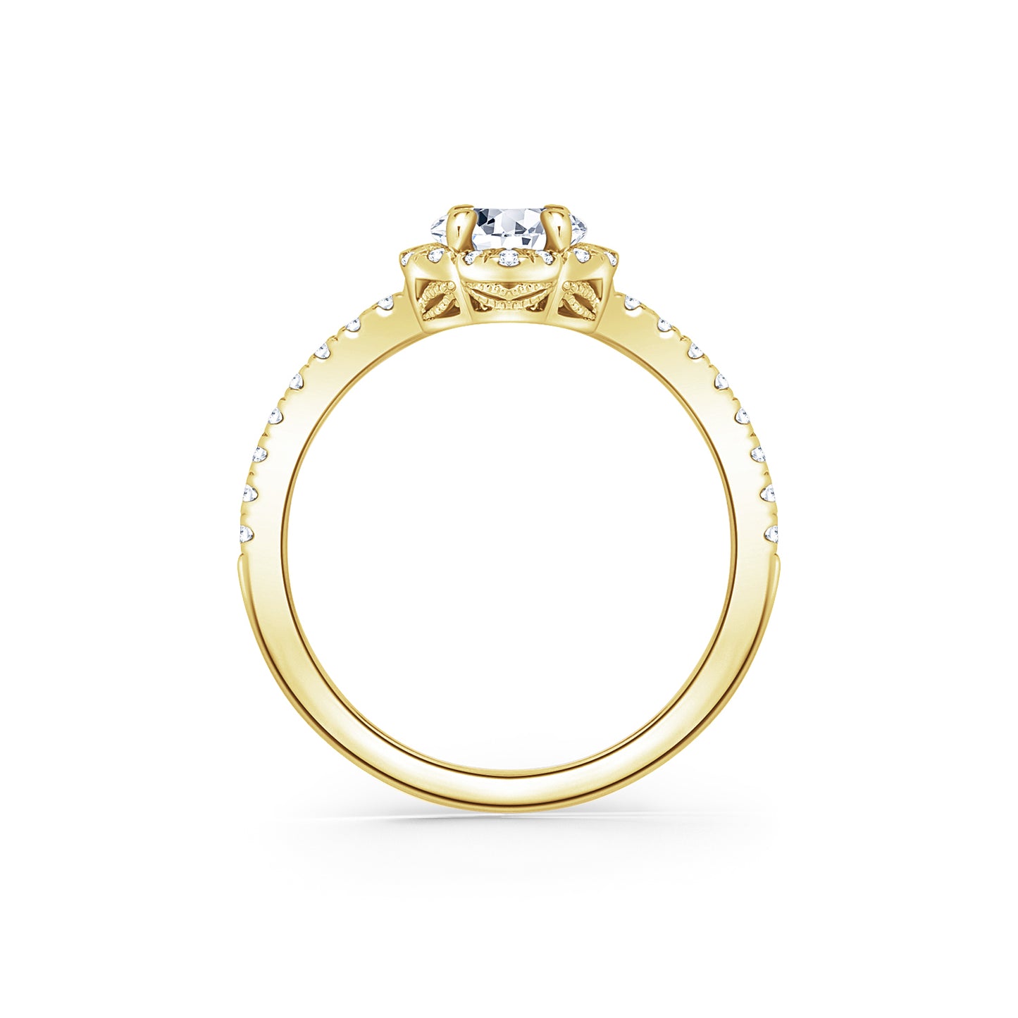 Floral Delicate Halo Diamond Engagement Ring
