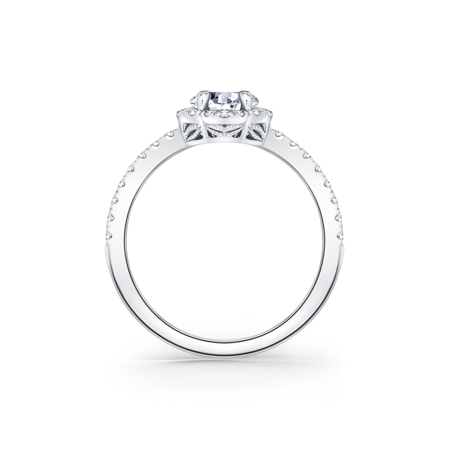 Floral Delicate Halo Diamond Engagement Ring