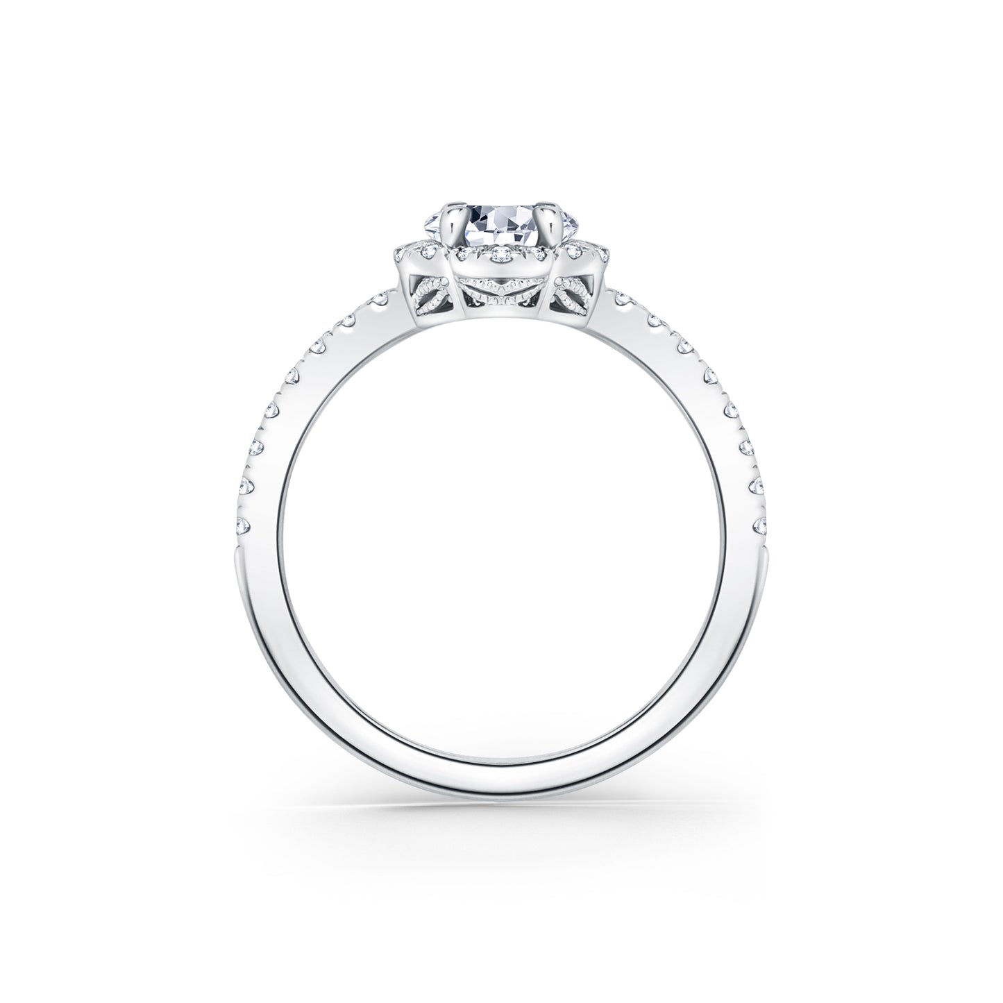 Floral Delicate Halo Diamond Engagement Ring