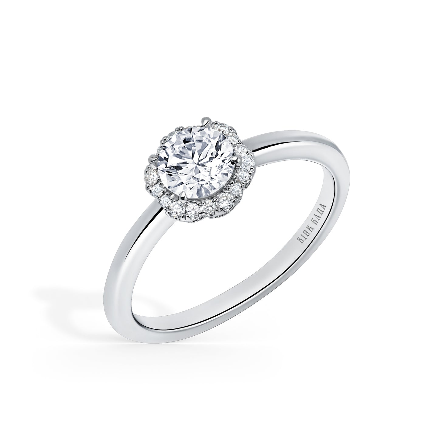 Floral Delicate Halo Diamond Engagement Ring