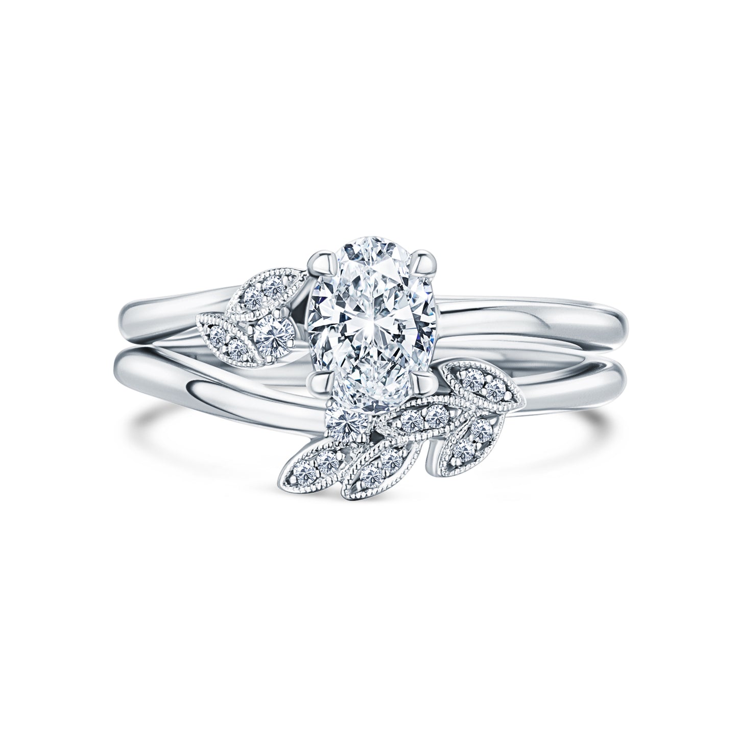 Boho Leaf Pavé Diamond Engagement Ring