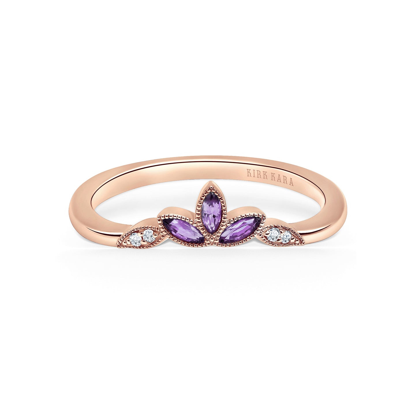 Floral Boho Amethyst Diamond Wedding Band