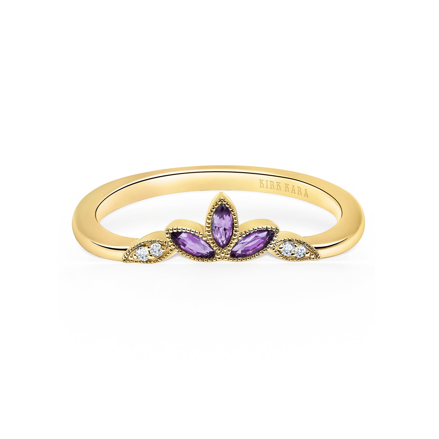 Floral Boho Amethyst Diamond Wedding Band