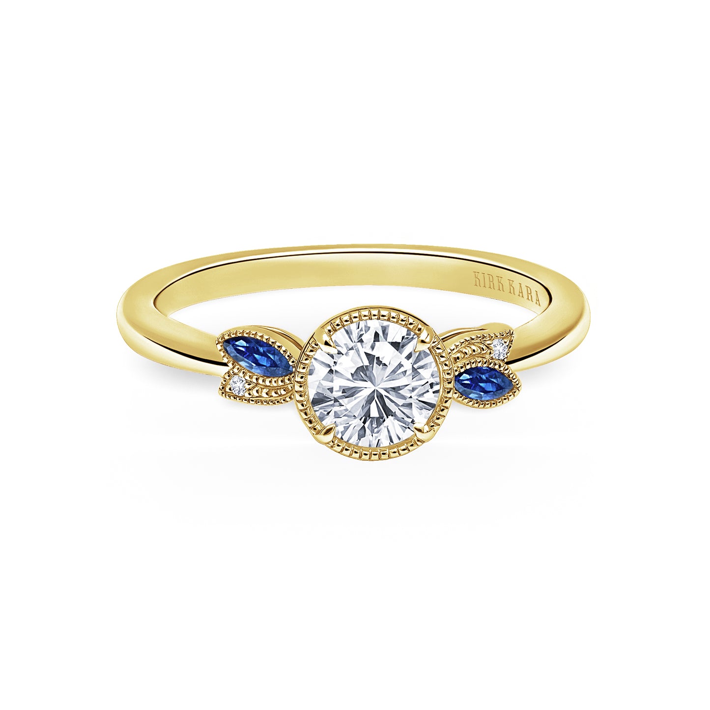 Floral Leaf Blue Sapphire Diamond Engagement Ring