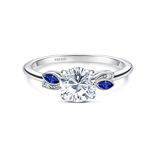 Floral Boho Blue Sapphire Diamond Engagement Ring