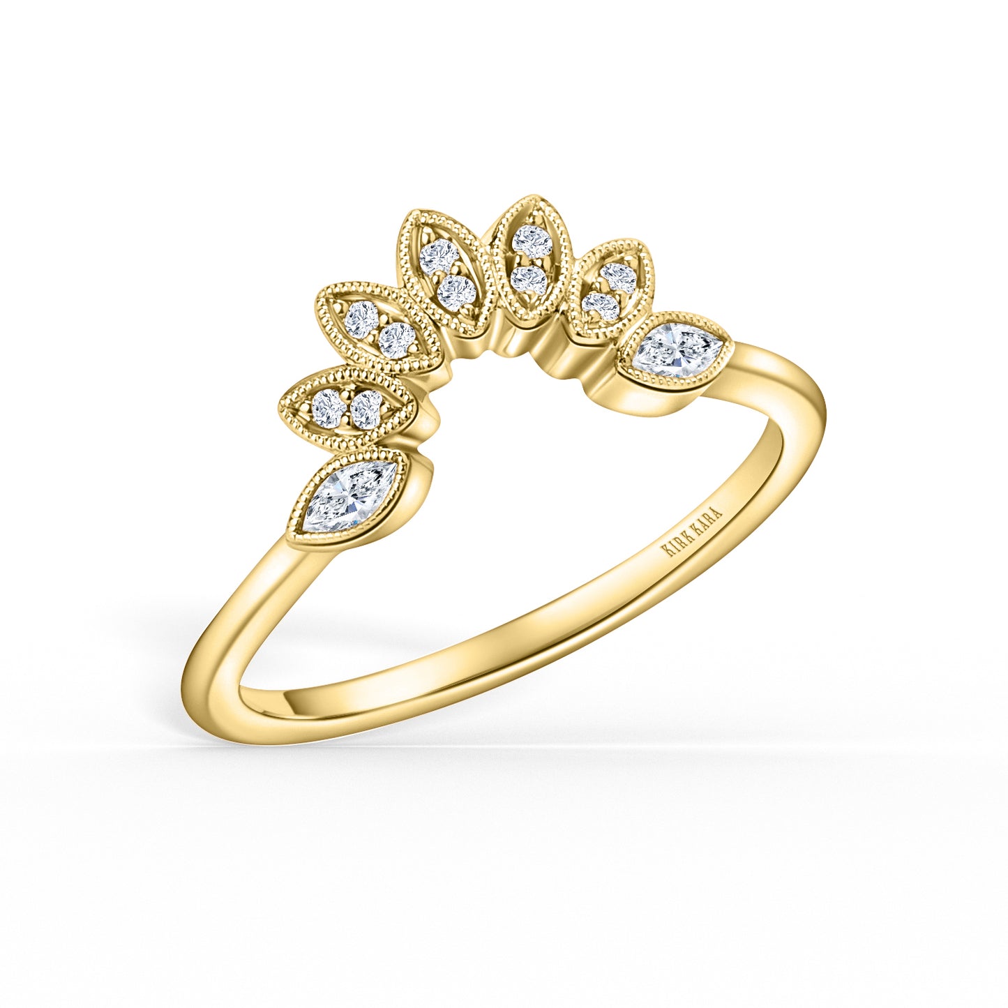 Floral Boho Contoured Diamond Wedding Band