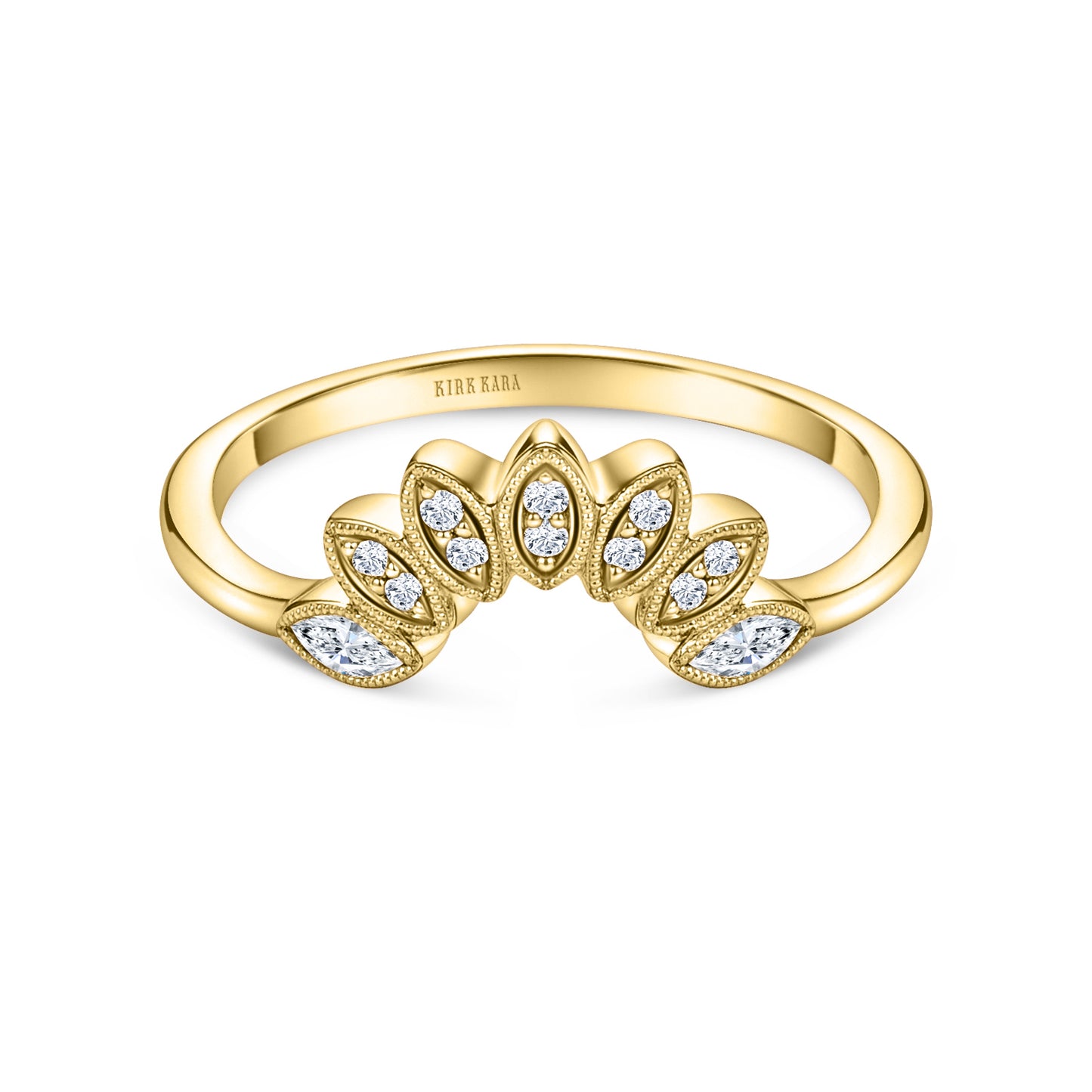 Floral Boho Contoured Diamond Wedding Band