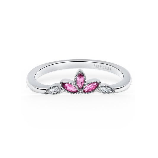 Floral Boho Pink Sapphire Diamond Wedding Band