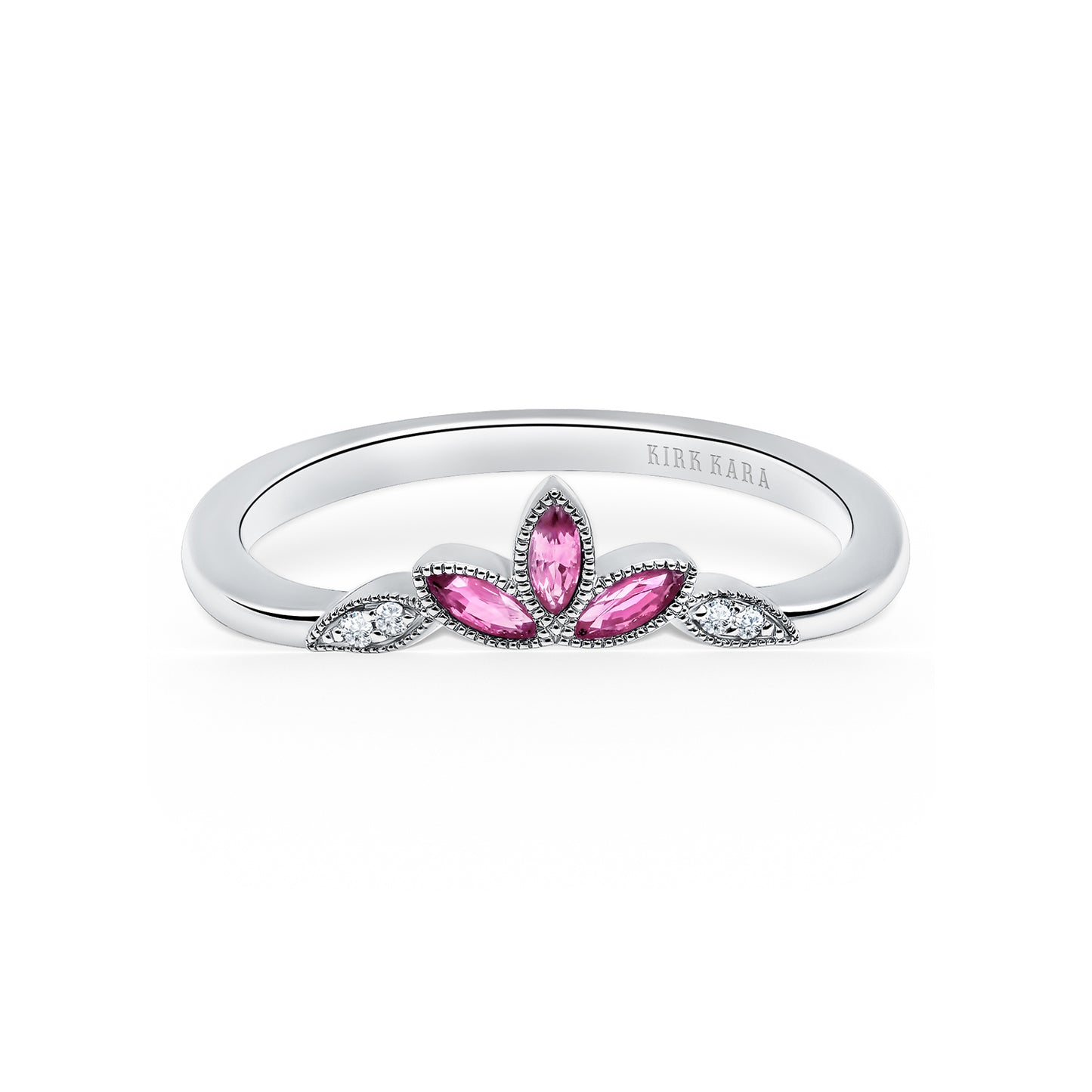 Floral Boho Pink Sapphire Diamond Wedding Band