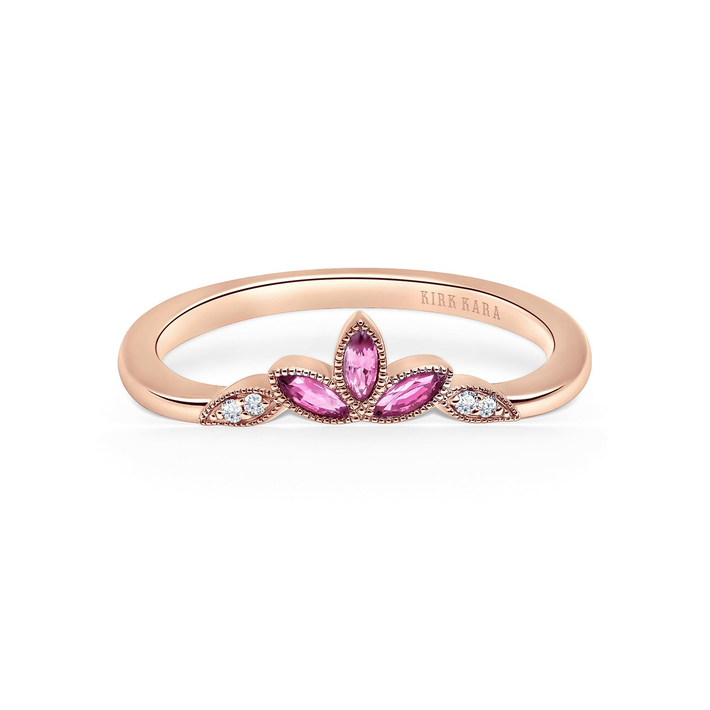 Floral Boho Pink Sapphire Diamond Wedding Band