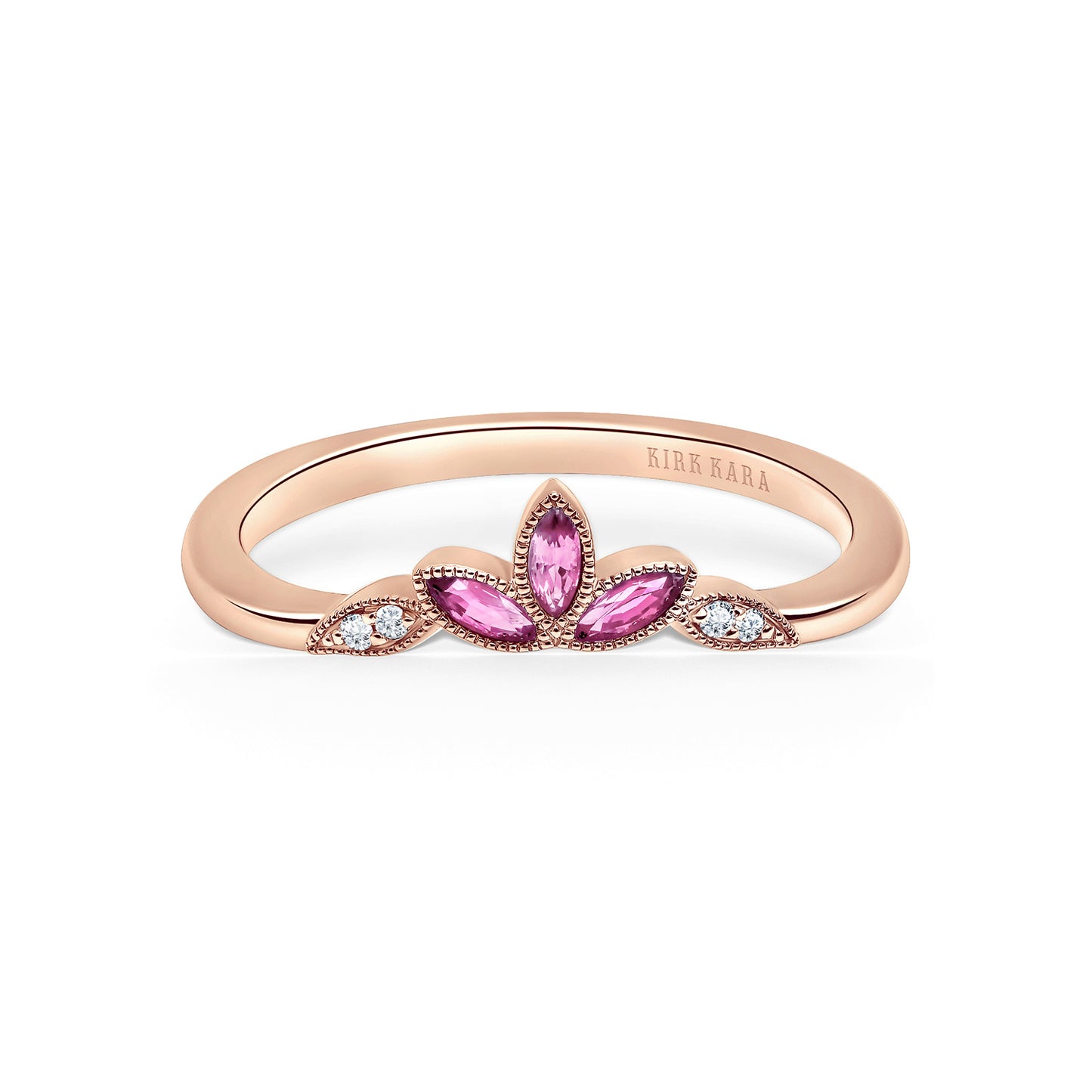 Floral Boho Pink Sapphire Diamond Wedding Band