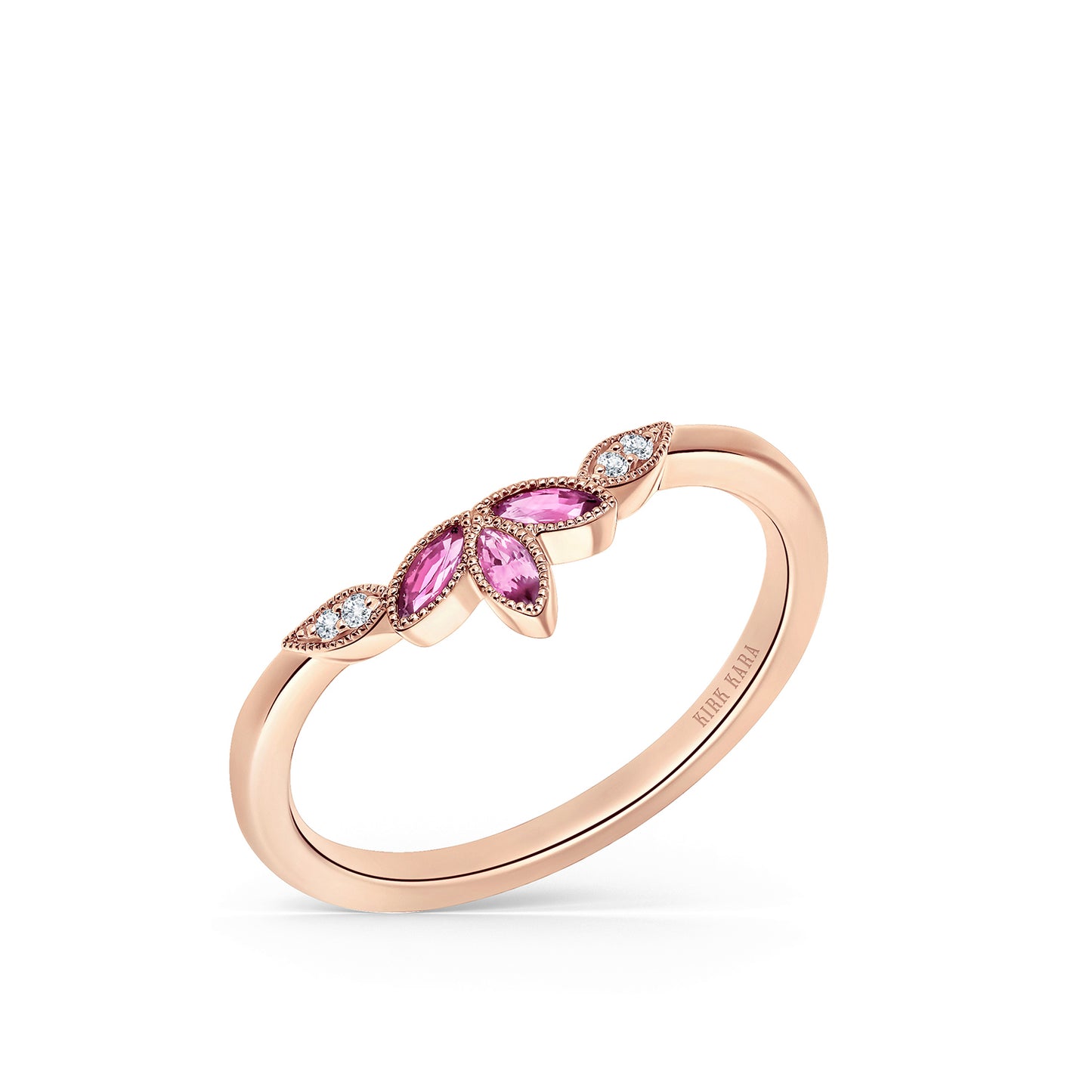 Floral Boho Pink Sapphire Diamond Wedding Band