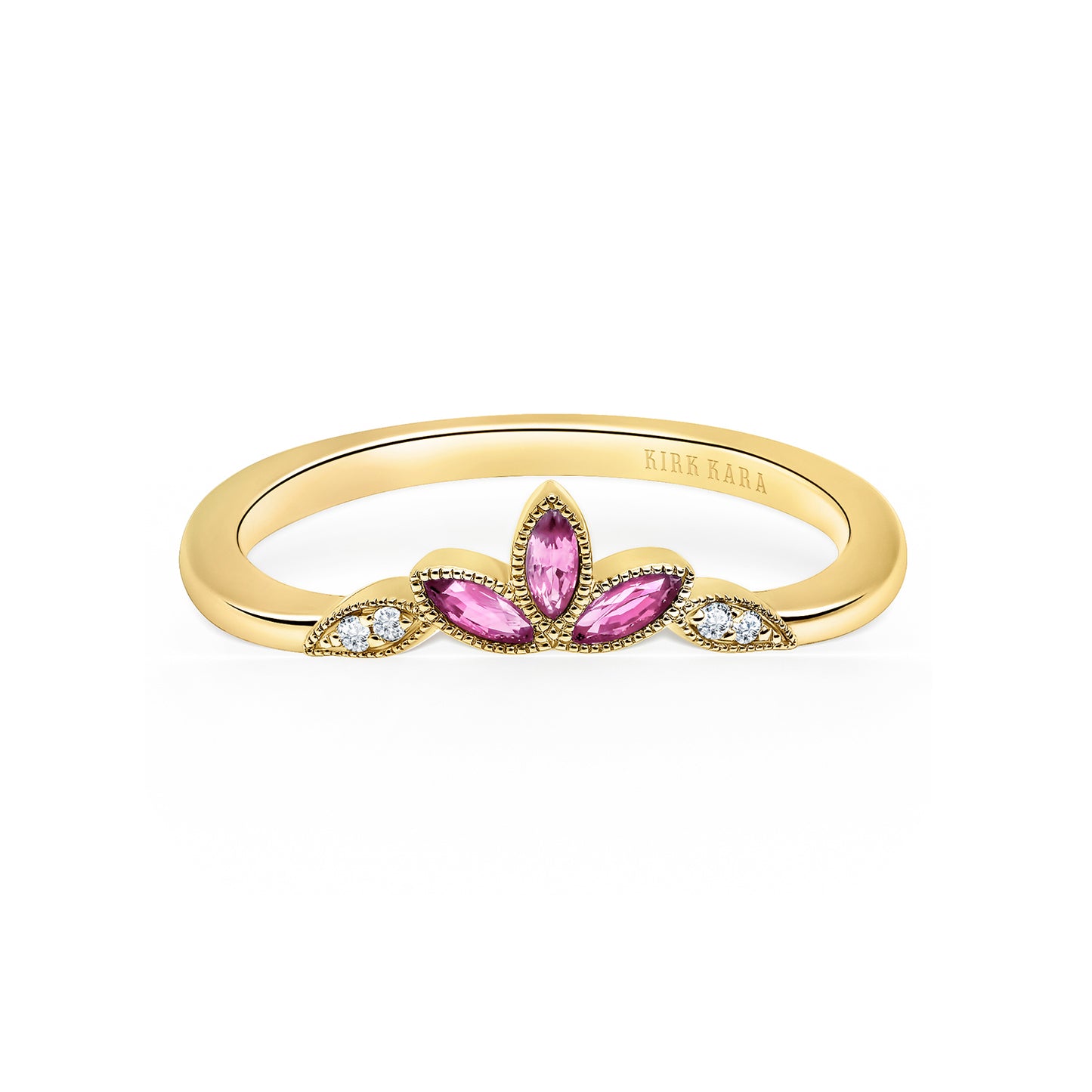 Floral Boho Pink Sapphire Diamond Wedding Band