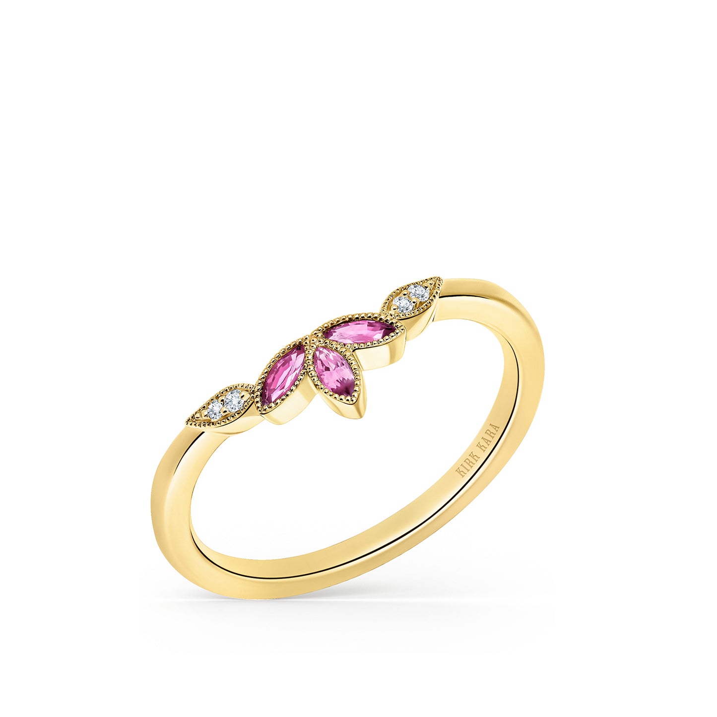 Floral Boho Pink Sapphire Diamond Wedding Band