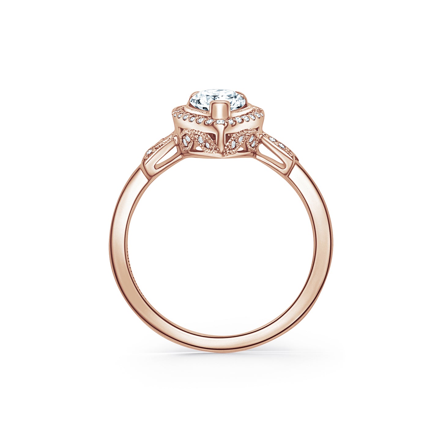 Floral Pavé Halo Diamond Engagement Ring