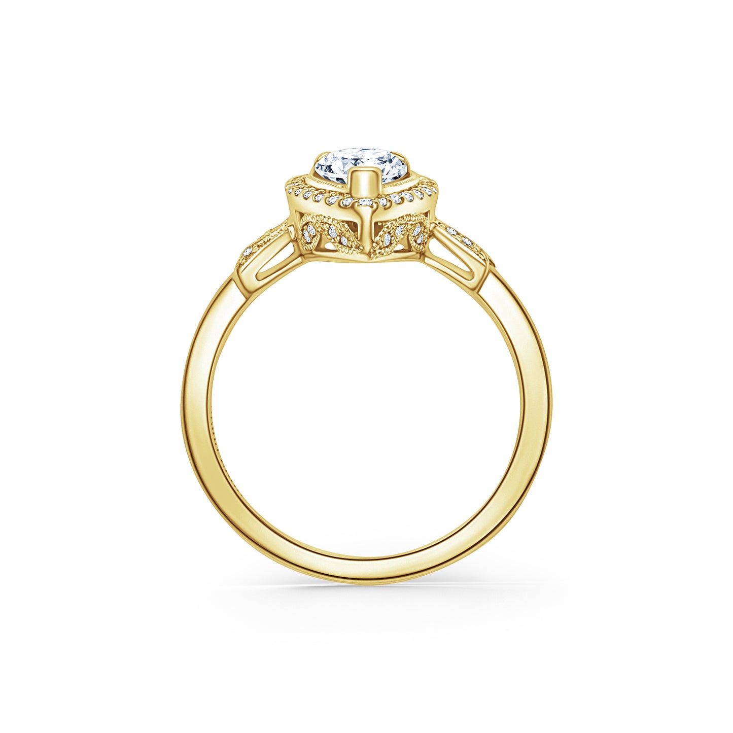 Floral Pavé Halo Diamond Engagement Ring