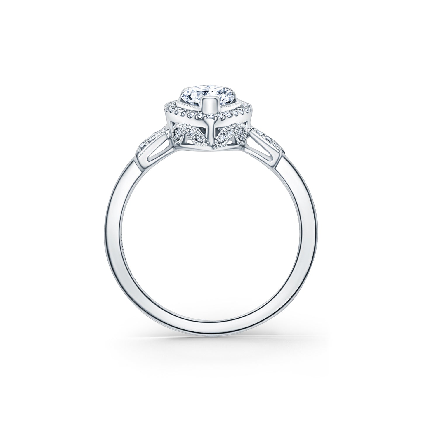 Floral Pavé Halo Diamond Engagement Ring