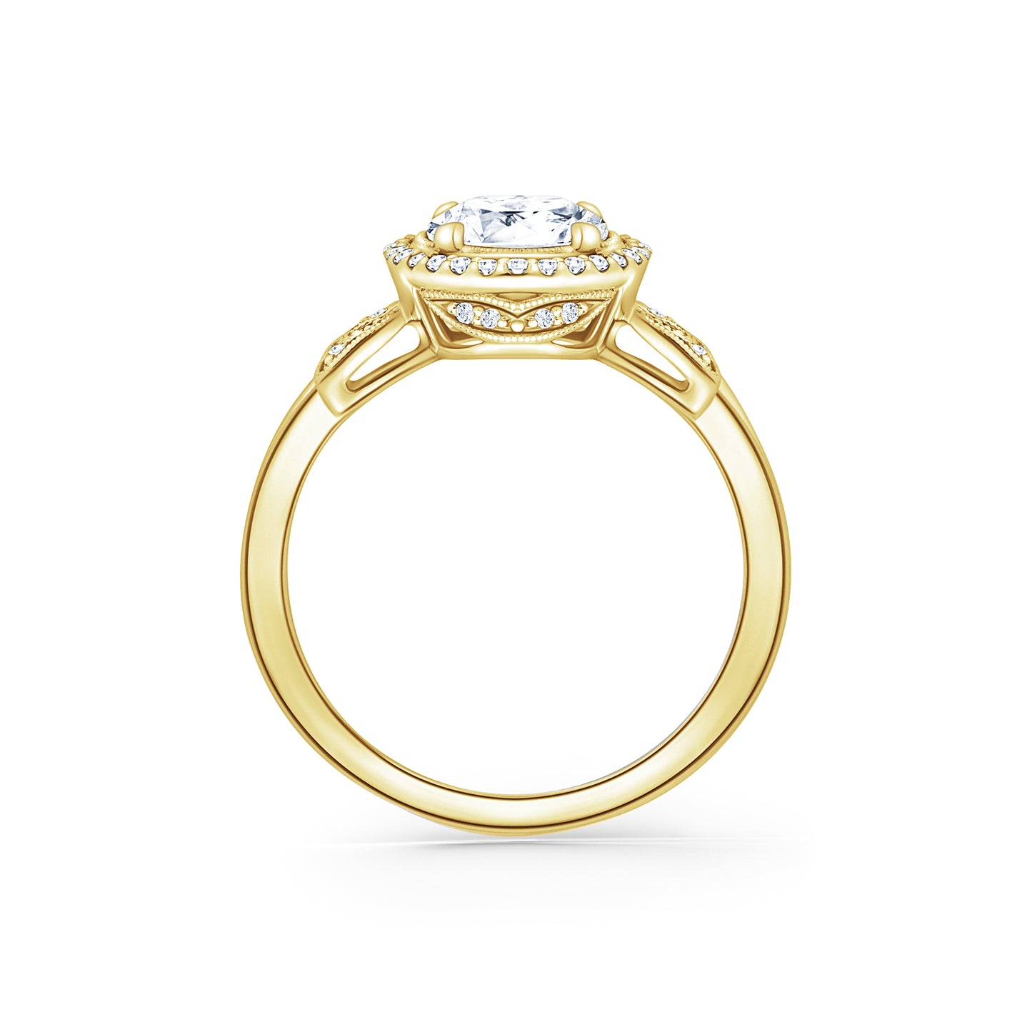 Floral Pavé Halo Diamond Engagement Ring