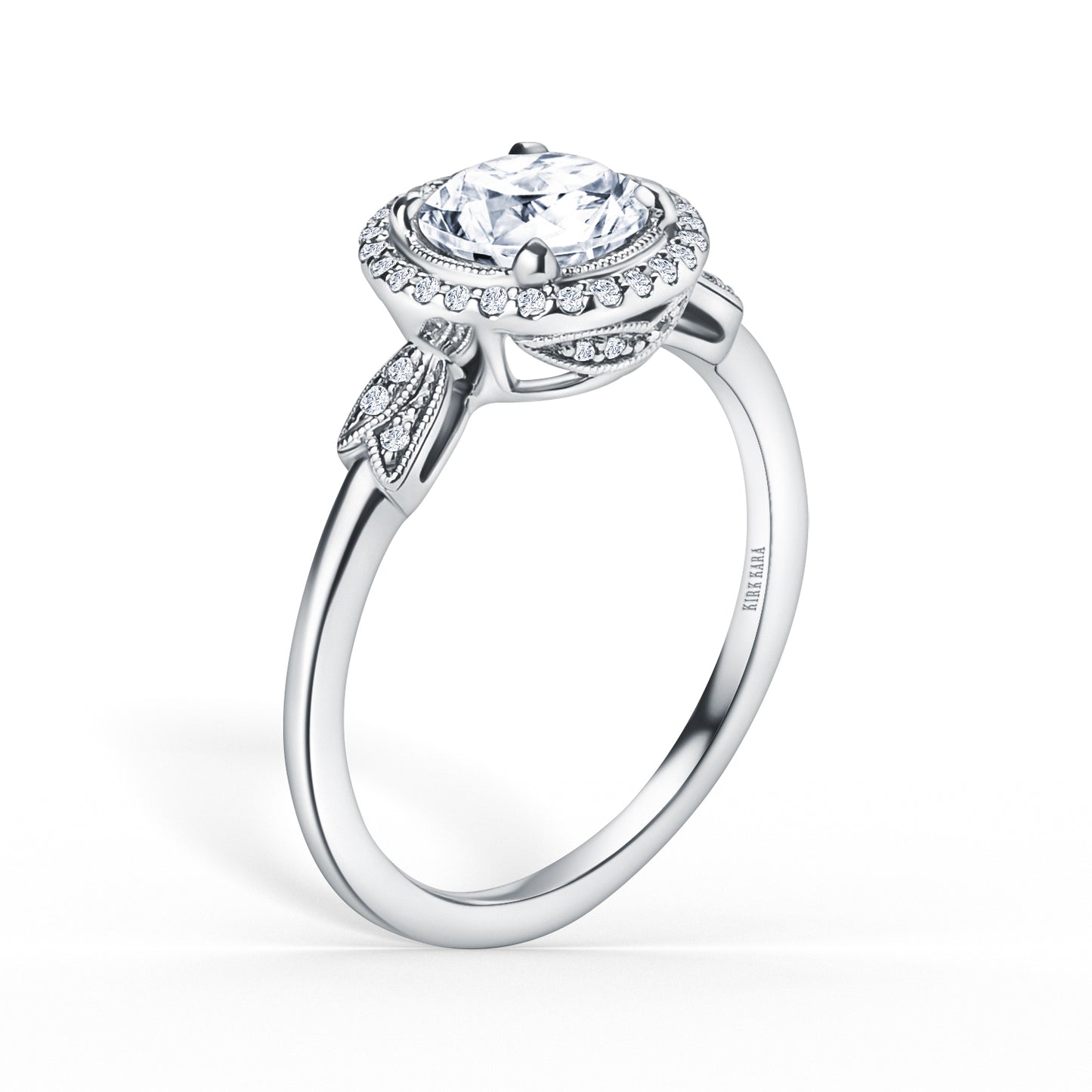 Floral Pavé Halo Diamond Engagement Ring