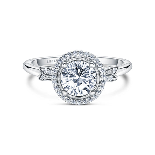 Floral Pavé Halo Diamond Engagement Ring