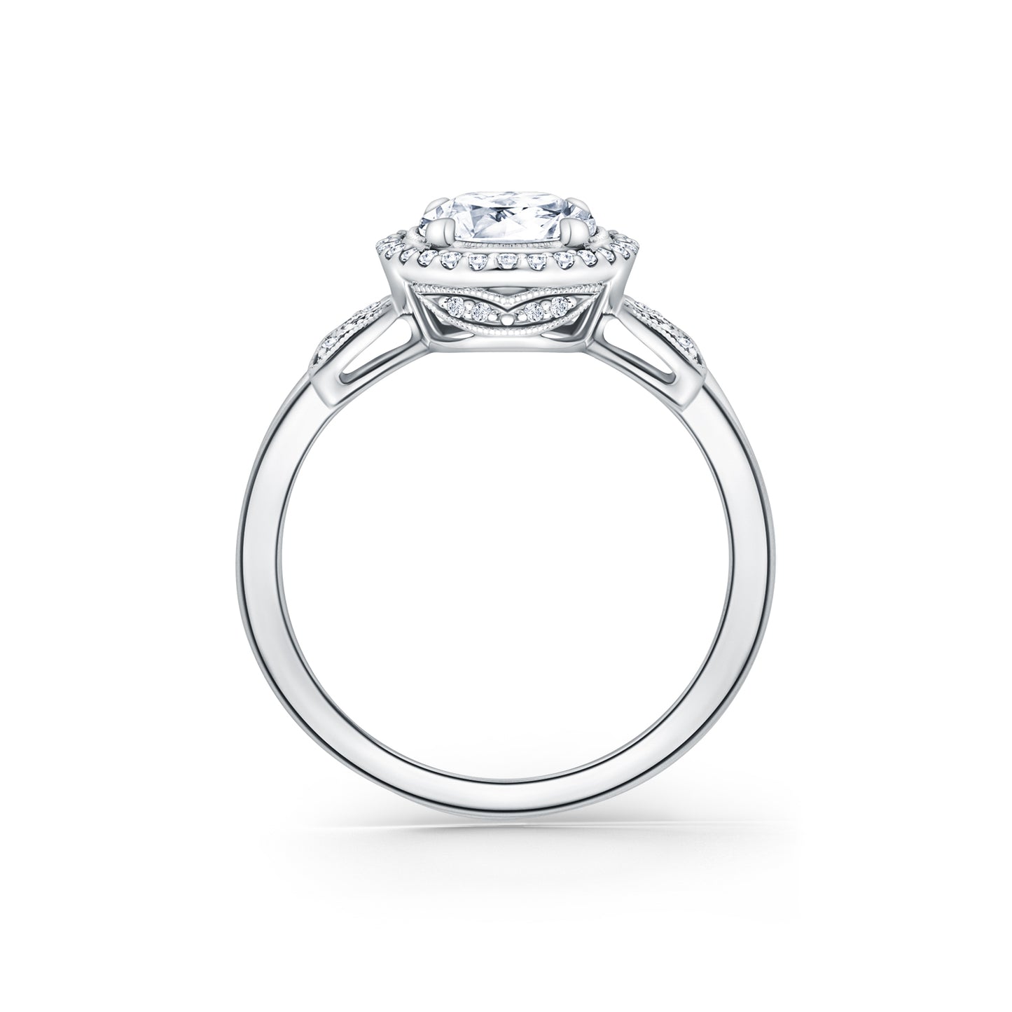 Floral Pavé Halo Diamond Engagement Ring