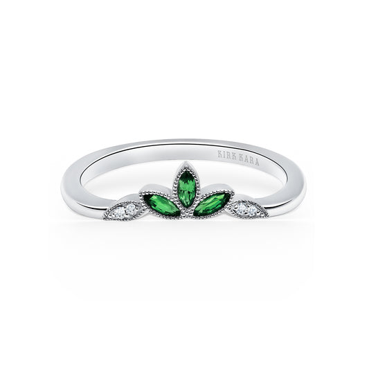 Floral Boho Tsavorite Diamond Wedding Band