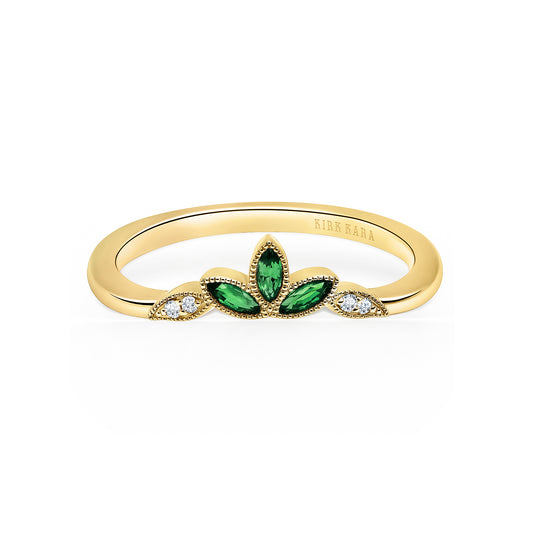 Floral Boho Tsavorite Diamond Wedding Band