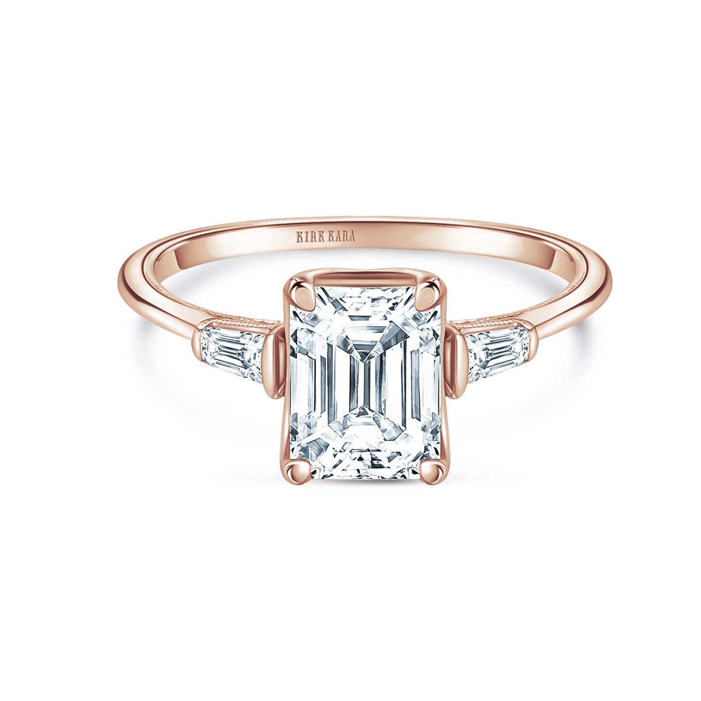 Three Stone Baguette Side Stone Diamond Engagement Ring