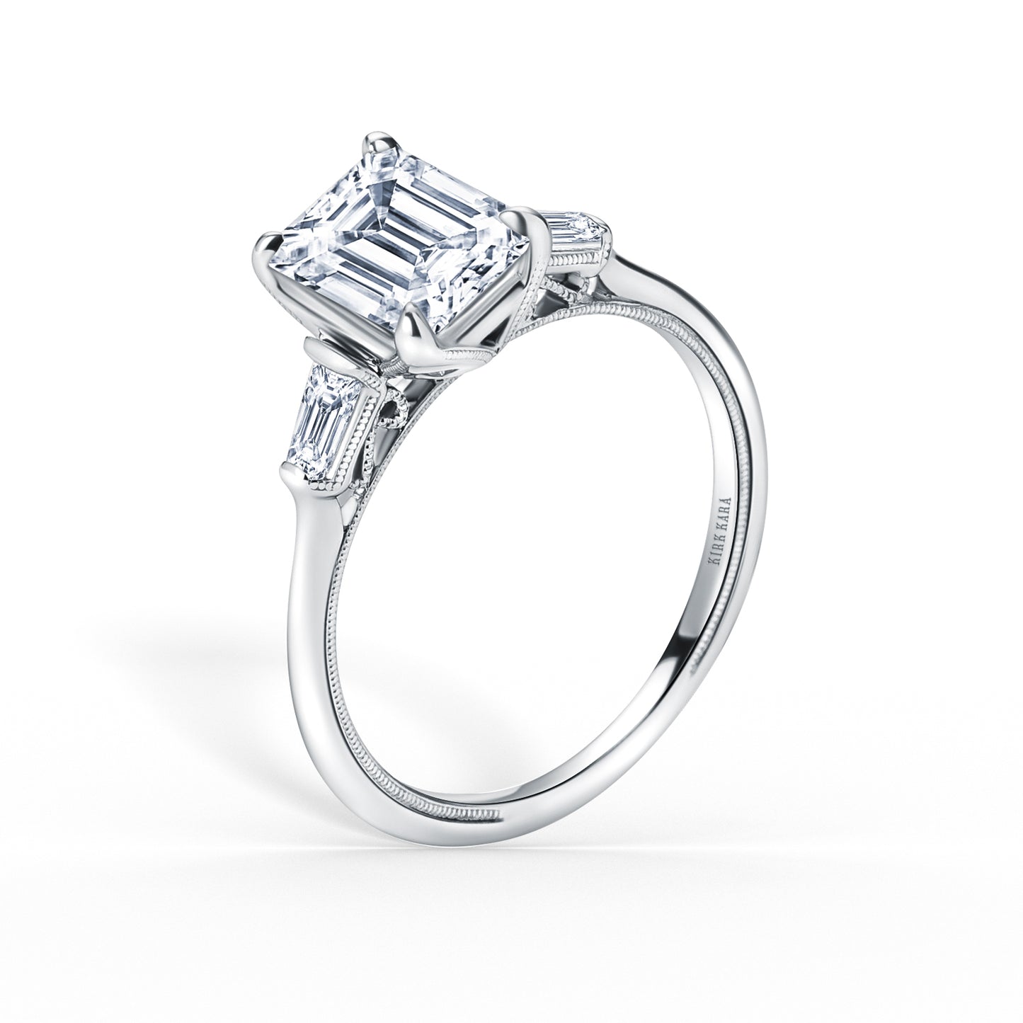 Three Stone Baguette Side Stone Diamond Engagement Ring