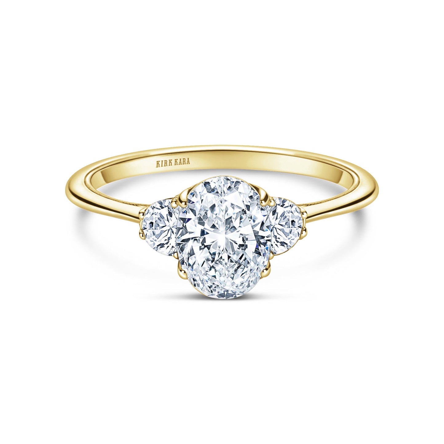 Three Stone Half Moon Side Stone Diamond Engagement Ring