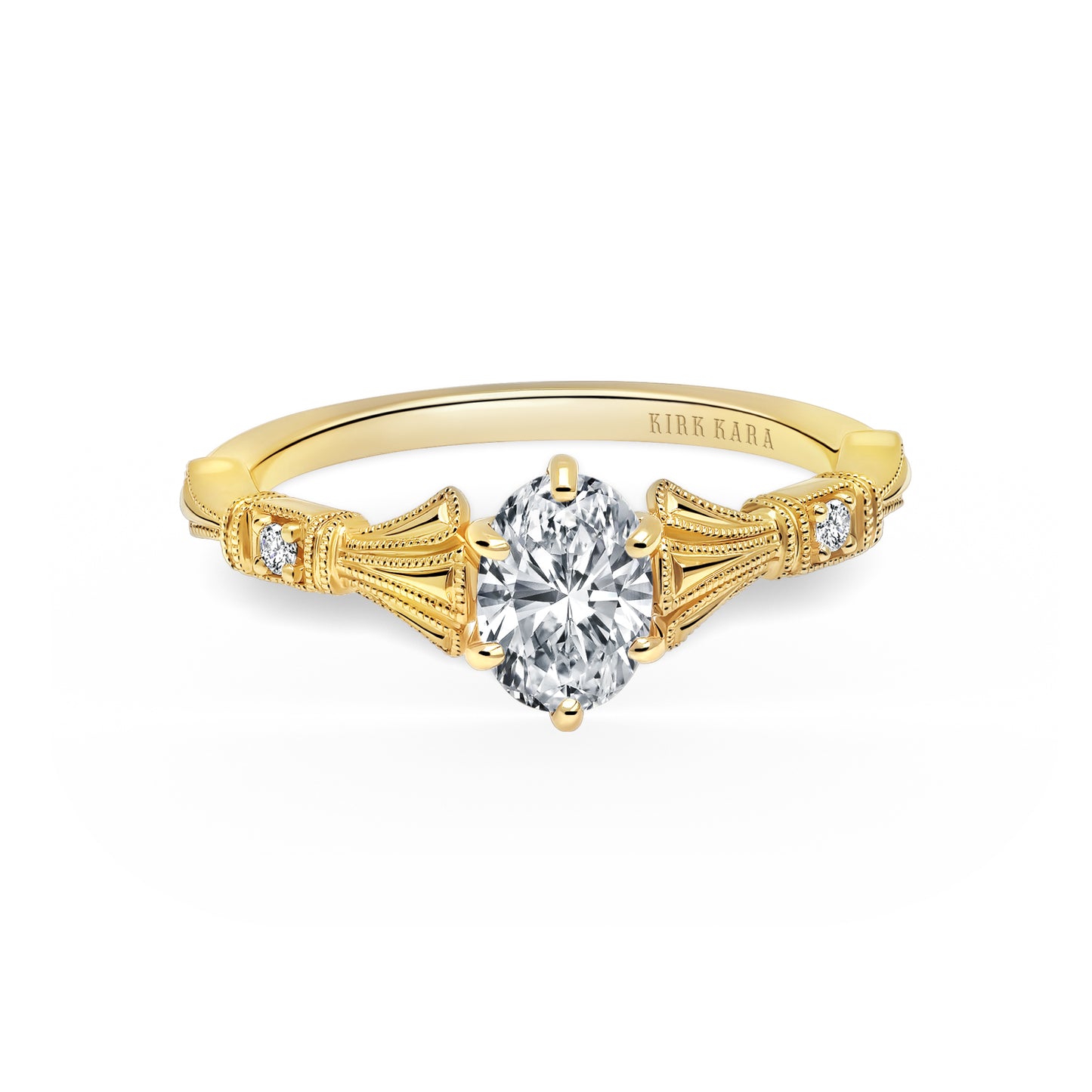 Three Leaf Diamond Accent Cathedral Engagement Ring