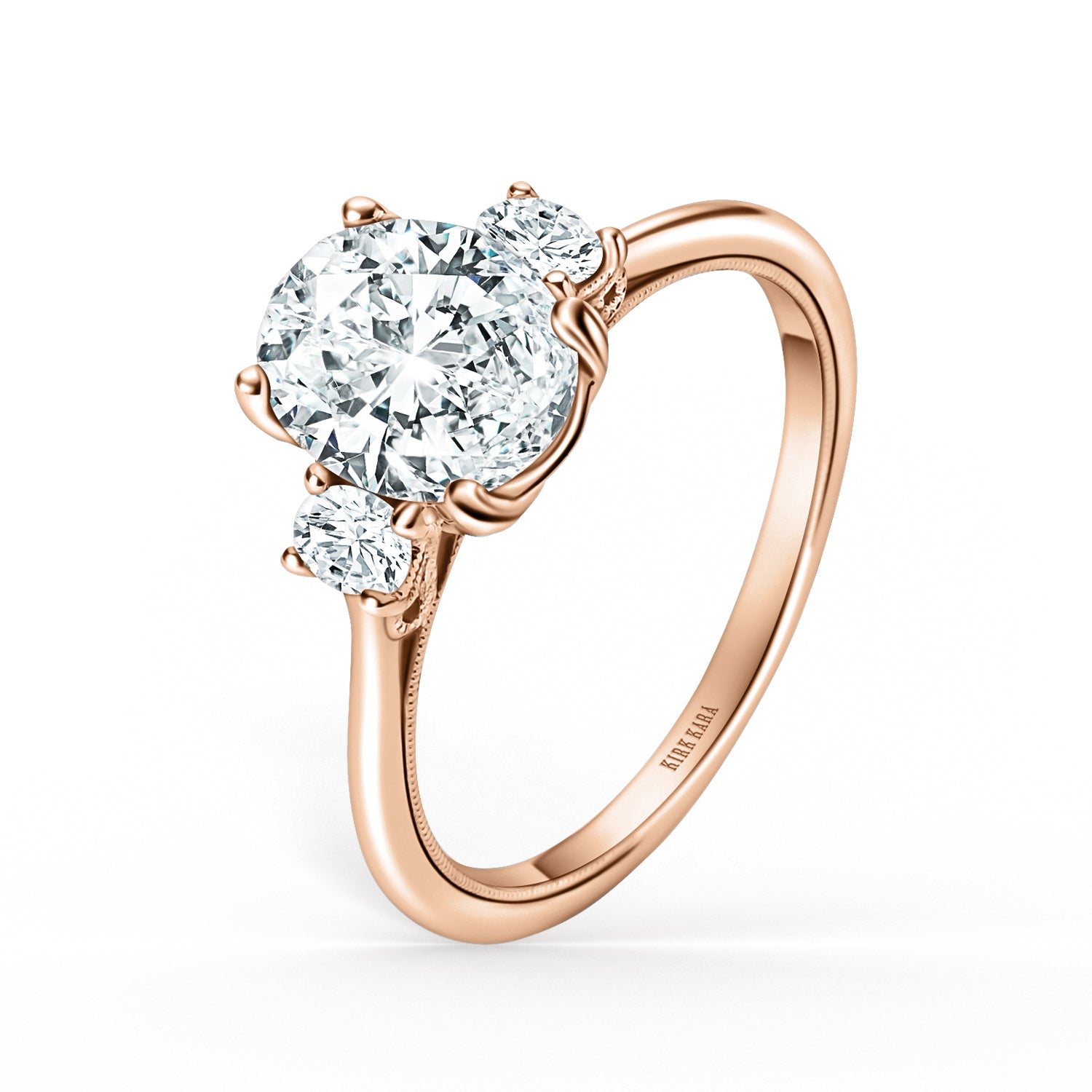 Three Stone Oval Kara – Kirk Side Stone Ring Diamond Engagement
