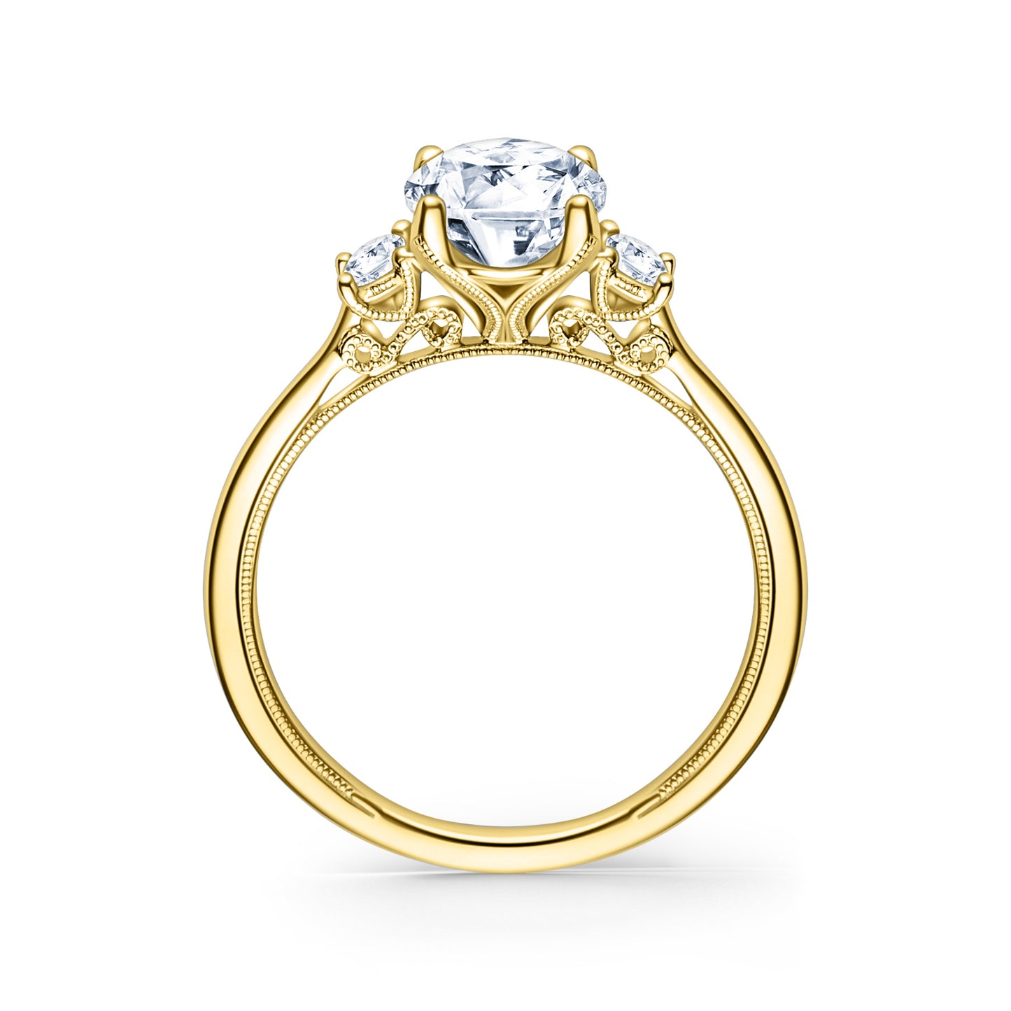 Three Stone Oval Side Stone Diamond Engagement Ring